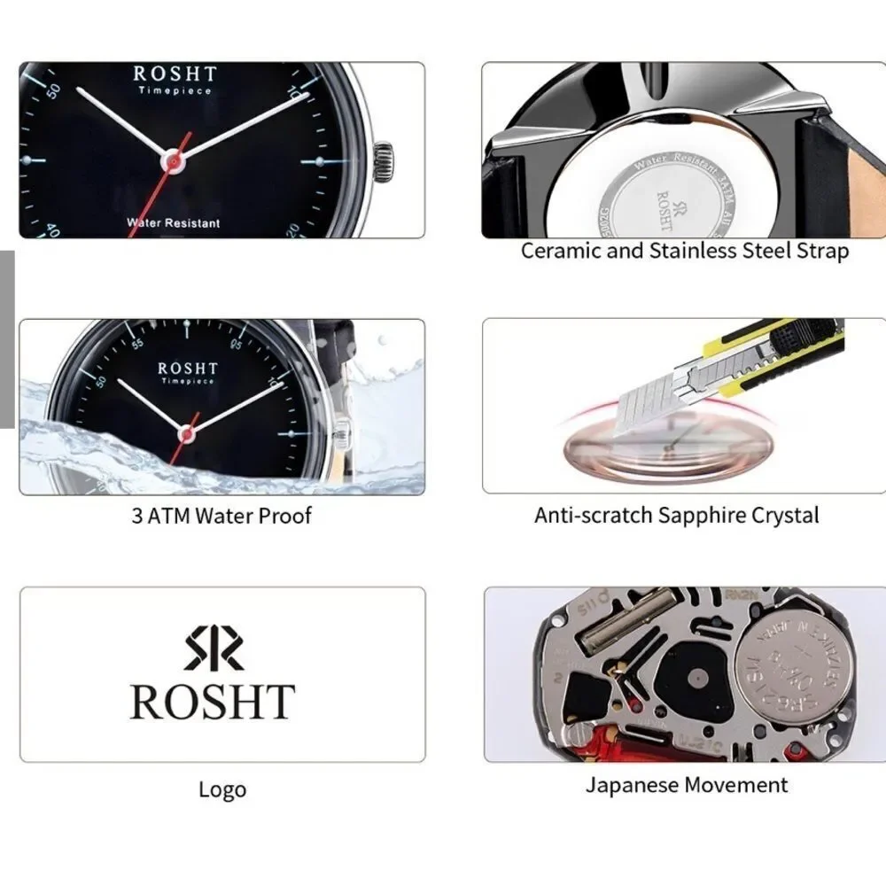 Rosht Men’s Black Leather Watch